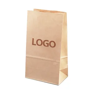 Custom Logo Printed Brown Kraft Paper Bag Recycled Take Away Lunch Bags