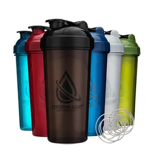 Logo personnalisé de remise en forme, Six couleurs, en plastique, salle de sport, bouteille Shaker, tasses, mélangeur avec fil, boules de fouet