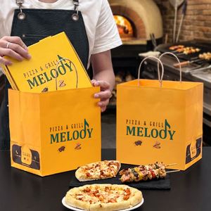 Custom Eco-Friendly Recyclable Kraft Paper <b>Bags</b> with Handle for Pizza Packaging Restaurant Takeaway Grill Food Business - Product Image 4