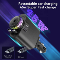 Chargeur voiture rapide 45W 5 en 1 avec aromathérapie et projection d'étoiles, câble rétractable double Type C