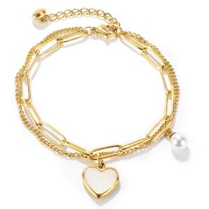 Zooying doble capa corazón perla Shell Acero inoxidable minimalista enlace cadena amor <span class=keywords><strong>amistad</strong></span> moda joyería pulseras mujeres - Product Image 6