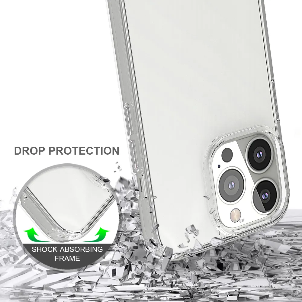 Capa de TPU + acrílico para celular, capa transparente para iPhone 13 Pro Max, à prova de choque e anti-riscos, carregamento sem fio