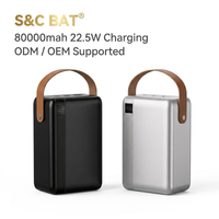 Station d'alimentation portable S&C BAT 80000mAh 22.5W à charge rapide, 2 sorties Type-C, trois sorties USB, batterie Li-Polymère, matériau plastique ABS