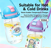 Bouteille d'eau en plastique de 550 ml avec ouverture à glissière, verrouillage anti-ouverture accidentelle, étanche à l'envers, pour boissons chaudes et froides