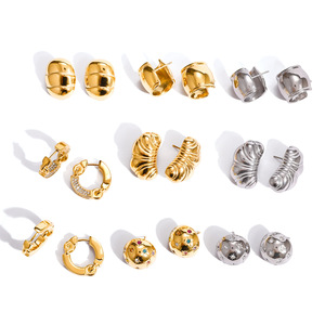 Stud Earrings <b>Set</b> Ball Shape Wave Geometry Stainless Steel Prong Setting Everyday Wear Fine Jewelry for <b>Women</b> - Product Image 5
