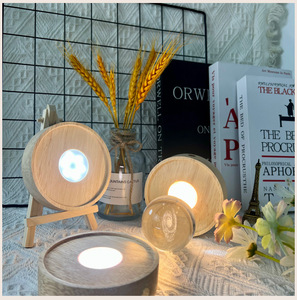 Lampe LED sans fil Veilleuse Base en bois Bases lumineuses rondes AAA Lampe à piles Support en bois Support de lumière de bureau chaud Décoration LED - Product Image 1