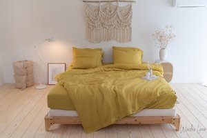 Juego de ropa de cama de lino tamaño personalizado King 100% Lino lavado a la piedra en amarillo musgo uso doméstico con técnicas de costura - Product Image 5