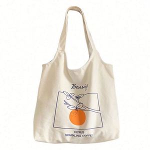 Bolsa de Compras de Hombro de Algodón Reutilizable al Estilo Japonés para Estudiantes, Linda Bolsa de Lona Orgánica con Estampado de Dibujos Animados - Product Image 1