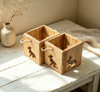 Boîte en bois découpée en forme de lapin Bunny Hop avec ficelle 4x4, décorations de printemps, figurines de Pâques pour la table de la maison