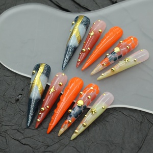 Precio de fábrica al por mayor, uñas postizas de diseño artesanal, uñas a presión, 10 unidades, uñas acrílicas postizas 3D con forma de ataúd, personalizadas - Product Image 3