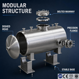 Réservoir de stockage vertical en acier inoxydable fabriqué sur mesure, réservoir tampon industriel scellé, certifié ASME CE ISO - Product Image 4