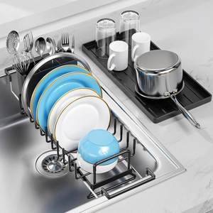 Small Dish Drying Rack in Sink, Extendable Dish Drainer Over Sink with Silicone Drying Tray, Compact Dish Rack for <b>Kitchen</b> - Product Image 1