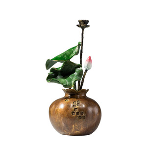 Adorno de Loto de Cobre y Oro, Hecho a Mano, Redondo, Decoración Floral para Bonsái, para Sala de Estar, Regalo de Inauguración de Casa - Product Image 1