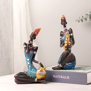 Statue africaine vintage sculptée à la main, figurines afro-américaines, femme tribale exotique, œuvre d'<span class=keywords><strong>art</strong></span> africaine pour la décoration intérieure - Product Image 2