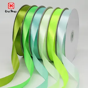 Wholesale Stocked 20 Mm Green Colors Series 100% Polyester Stain Ribbon Can Custom Printed Satin Ribbon For Gift Wrapping