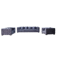 Canapé de salon Chesterfield en velours 3 places de haute qualité ensemble de tissu tufté d'intérieur bleu pour appartement et hôtel