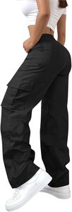Pantaloni <span class=keywords><strong>Cargo</strong></span> da <span class=keywords><strong>Donna</strong></span> a Vita Alta Elastica, Leggeri, con Gamba Larga, per Escursionismo e Streetwear, con Tasche, Taglie Plus Size - Product Image 3