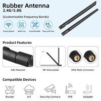 Antenne double bande 2.4G 5.8G à polarisation verticale, pliable, en caoutchouc, 5dBi RP-S M A mâle pour routeur WiFi longue portée