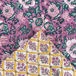 Nouveau tissu de coton 100% d'impression de bloc de main de conception de haute qualité par la cour au fournisseur de taux d'usine - Product Image 1