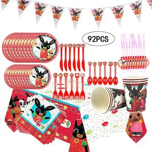 Decoraciones de Cumpleaños de Conejito, Vajilla para Fiesta de Pascua, Platos de Papel, Vasos, Servilletas, Mantel, Cubiertos, Decoración para Fiesta de Conejitos - Product Image 1