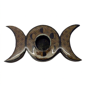 Supports de sphères en bois Triple Lune sculptés, style artisanal, pour table, en noir et marron, pour la décoration d'hôtels et de maisons - Product Image 1