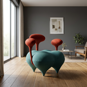 Modern Velvet Leisure Chair Red Armrests Blue Seat Contemporary Style Living Room Furniture Outdoor Hotel Use Modular Design - Product Image 2