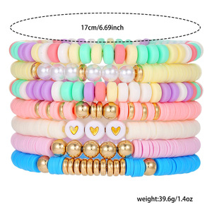 Colorful Multi Layer Polymer Clay <b>Beaded</b> <b>Bracelet</b> Heart Shape Stackable Jewelry Set For Women Men Party Fashion Accessory - Product Image 4