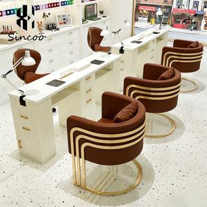 Moderna Mesa de Manicura Blanca de Madera y Metal con Silla, Set de Lujo para Salón de Belleza, Mesa de Uñas Individual, Duradera y Ecológica - Product Image 1