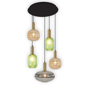 Lámpara colgante de techo duradera de fácil instalación de marca española con 5 luces de tulipán combinadas 80 Shelby - Product Image 2