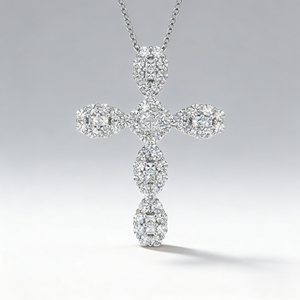 สร้อยคอจี้รูปกางเขนแบบคลาสสิก ชุบทองคำขาว 10K/14K/18K ประดับเพชร CVD ผลิตในห้องปฏิบัติการ ของขวัญสำหรับโอกาสพิเศษ - Product Image 2