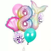 Nouveau thème sirène ballons ensemble numéro feuille ballons colonne pour joyeux anniversaire décoration arc-en-ciel sirène queue ballons
