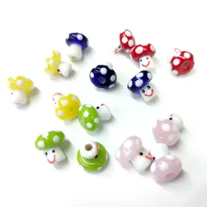 12x14mm Colorful Lampwork Beads Smile Face Mushroom Shape DIY Earring Necklace Making Beads
