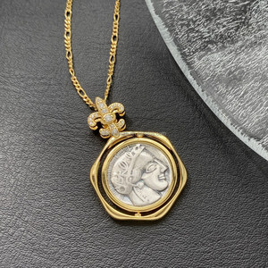 Trendy 925 Sterling Silver 18K <b>Gold</b> Plated Zircon Link Chain Relief Athena <b>Coin</b> Pendant <b>Necklace</b> Women-Engagement Party Gift - Product Image 3