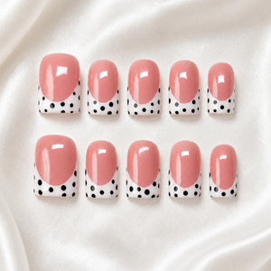 Ongles carrés sans courbe en C, 10 pièces, faits à la main, tailles mixtes, motif pois, finition brillante, vente en gros, ongles à coller, prix - Product Image 5