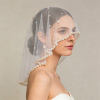 ROMANTIC Nouvelle Mode Luxe Coiffe Femme Perles Voile de Mariage Cage à Oiseaux