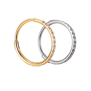 ASTM F136 GZN Titanium Rings Hinged Clicker Pin Tapers Segment Hoop Nose Circle Earrings With CZ Sides Piercing Jewelry