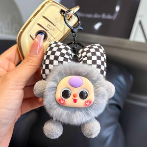 Portachiavi a Forma di Papillon con Piccola Palla di Carbone, Ciondolo in Pelo di Coniglio, Decorazione per Borse e Libri - Product Image 5