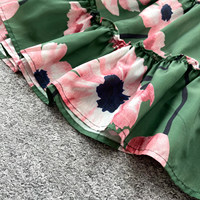 Robe longue décontractée pour femme WIWT, à bretelles spaghetti, col en V, imprimé floral, coupe trapèze, dos nu, ourlet à volants, pour les vacances et les soirées