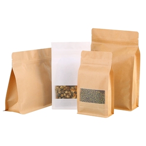 Pochette réutilisable étanche en papier kraft, brun, blanc, bloc plat, fond carré, 3 couches, avec fenêtre - Product Image 3