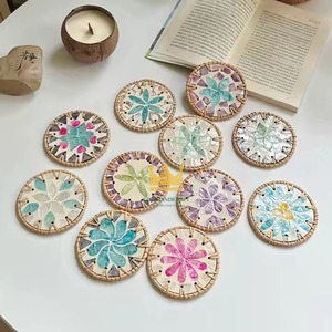 Hot Trend Modern Eco-Friendly Round Rattan Mats & <b>Pads</b> Coaster with Inlay Mother of Pearl Made Vietnam Best Selling Ready Ship - Product Image 5