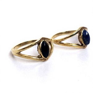 Juego de Anillos de Latón Chapado en Oro Vintage para Mujer, con Zafiro Marquise en Forma de Ojo, Engaste de Bisel, Joyería Geométrica - Product Image 2