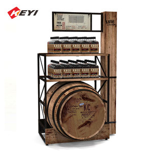 Espositore moderno eco-friendly personalizzabile in metallo e legno barilotto di <span class=keywords><strong>vino</strong></span> espositore per bottiglie di Whisky - Product Image 1