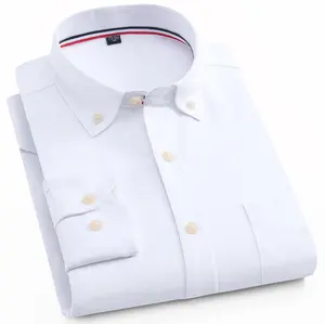Yüksek kalite moda özel düz renk erkek gömlek uzun kollu ofis erkek gömlek kontrast konfeksiyon kolay bakım