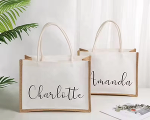 Large 38*27*14cm Burlap <strong>Tote</strong> <strong>Bag</strong> with Long Handle <strong>Jute</strong> Gift <strong>Totes</strong> for Beach Bridesmaid DIY Shopping Wedding - Product Image 5