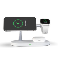 Estación de carga 5 en 1 de aleación de zinc de calidad premium de fábrica, lámpara de noche, cargador inalámbrico magnético rápido de 15W para teléfono, reloj y auriculares.