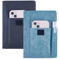 Protège-cahier portable A5 en cuir PU imperméable avec pochette pour stylo et pages intérieures réutilisables