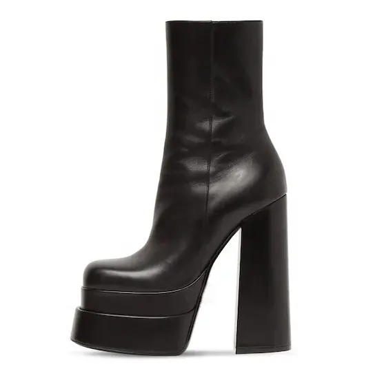 Bottines à semelles compensées en cuir noir pour femmes, chaussures de styliste, à talon épais, bas prix, vente en gros
