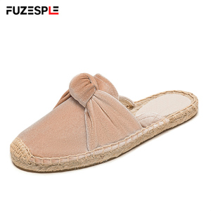 <span class=keywords><strong>Mules</strong></span> en <span class=keywords><strong>daim</strong></span> décontractées à nœuds pour femmes, légères, semelle en jute antidérapante, sandales plates d'été, espadrilles - Product Image 1