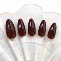 Faux ongles à presser longs et amande en forme d'ongle, rouge bordeaux scintillant, élégants et portables pour les fêtes et la manucure quotidienne