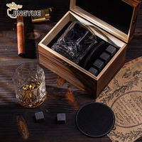 Juego de regalo de 4 piedras de granito natural vintage para enfriar whisky y vaso de whisky de 11 oz para cócteles, en una exquisita caja de madera.